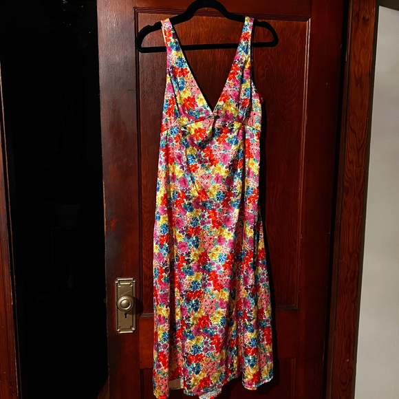 For Love & Lemons Merrill Midi Dress Cutout Tie-Back Bright Floral Size Medium - Picture 5 of 11